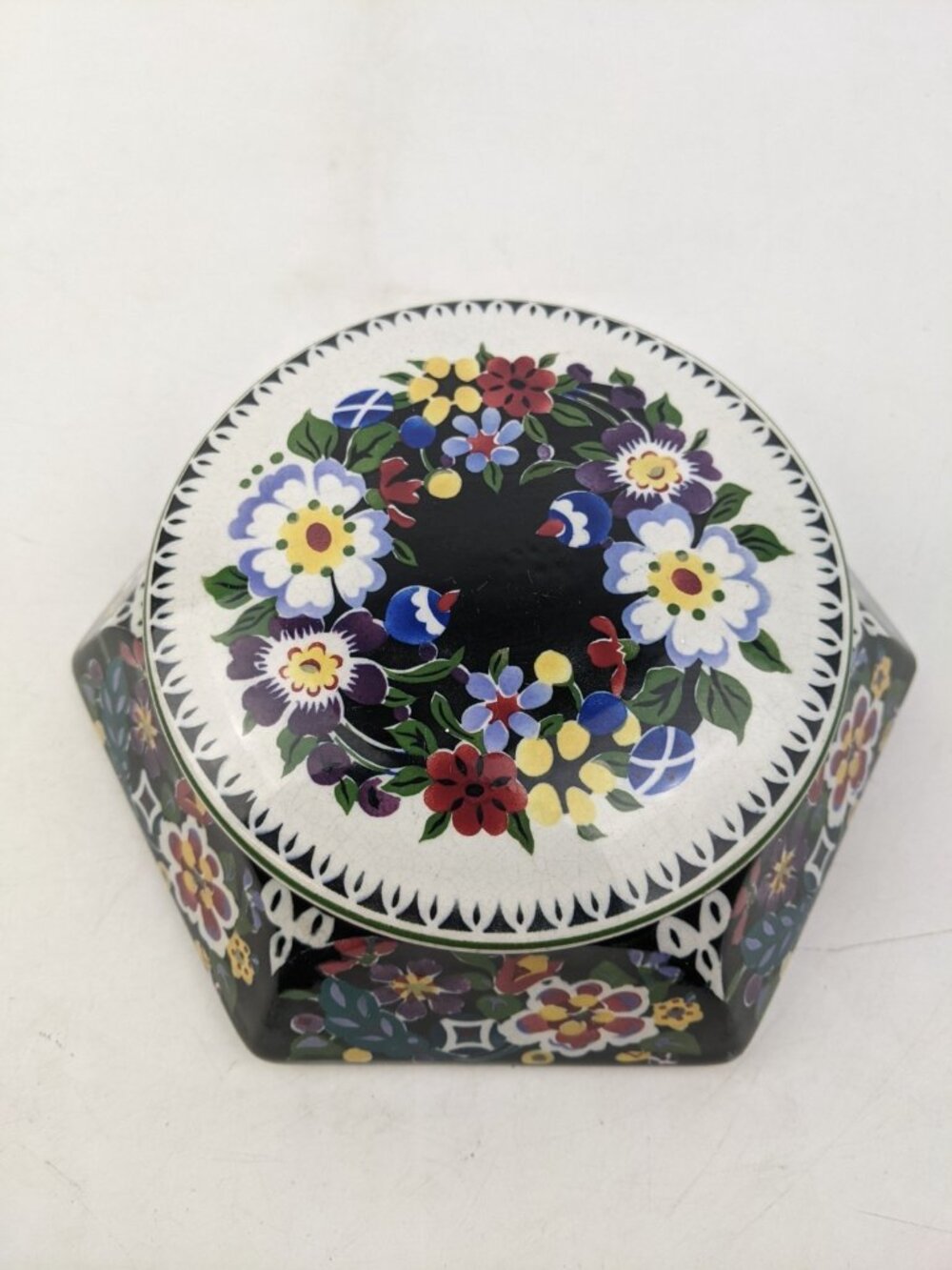 Villeroy & Boch Bonn Floral Hexagon Biscuit Jar w/ Lid D 737 Vintage Antique
